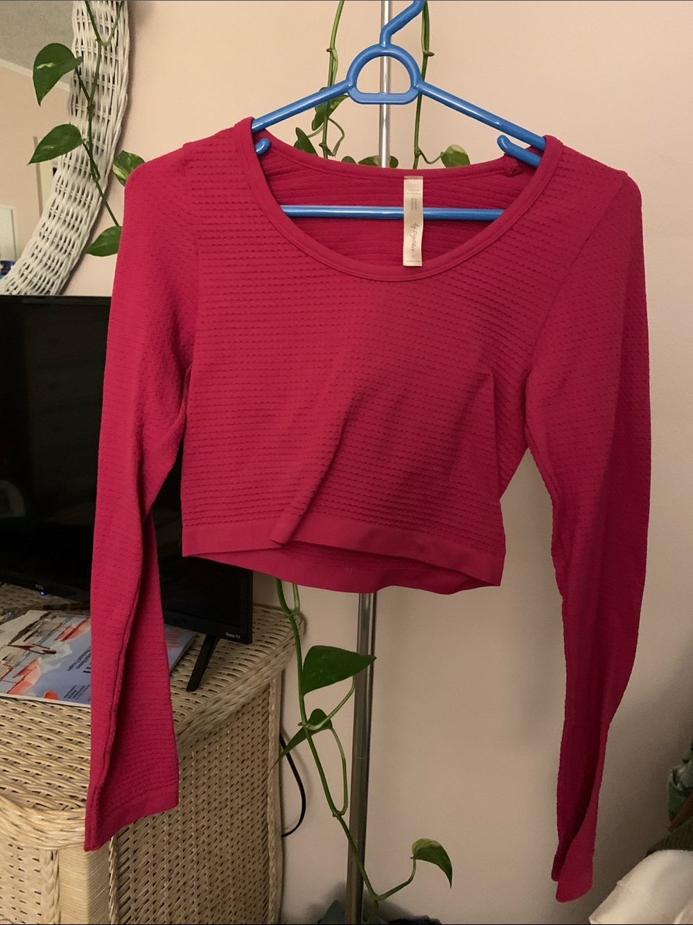By Together Ribbed Long-Sleeve Cropped Top - Fuchsia